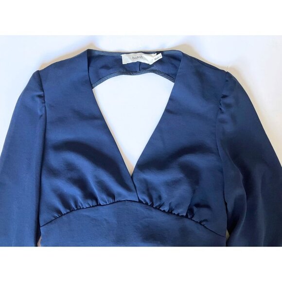 Ba&sh Mwetty Open-back Shirred Crepe Blouse Midnight Blue Size 2/ US 8 - Picture 6 of 8